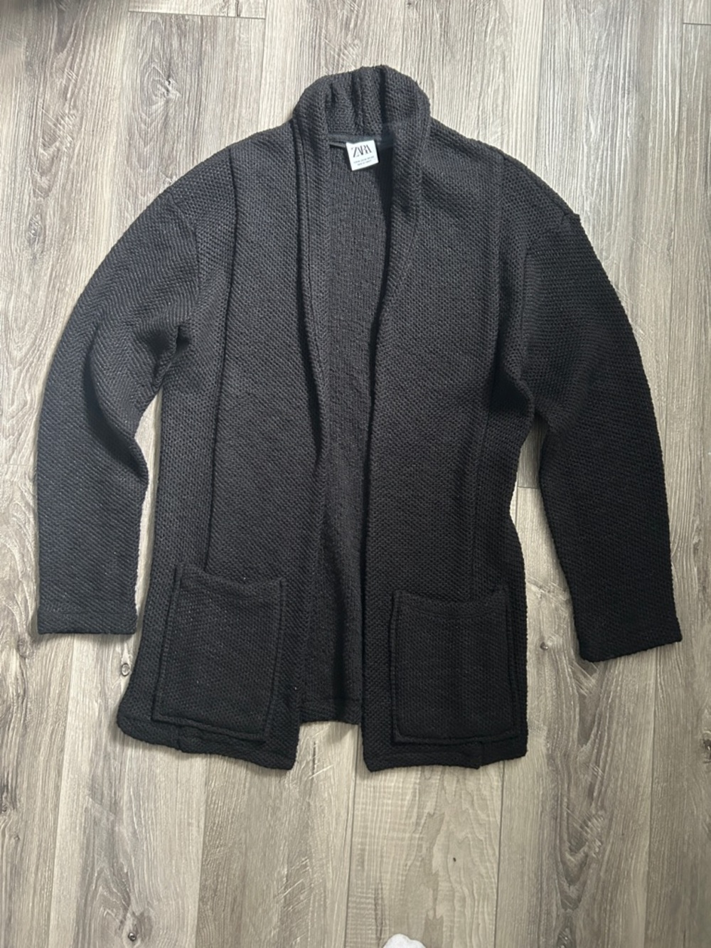 Zara Black Open Cardigan with Front Pockets